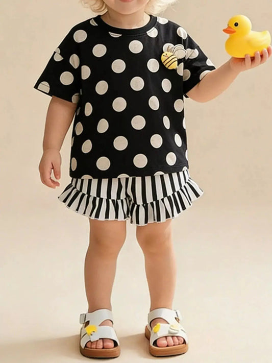 Children's Polka Dot Top and Ruffle Trim Shorts Set Simply Love