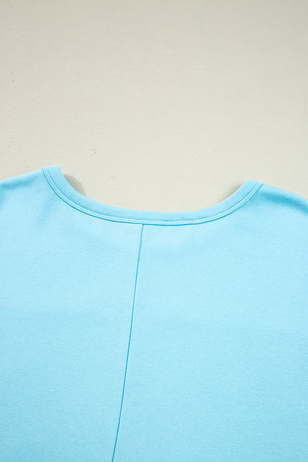 Blue Casual Aruba Blue Plus Size Solid Color Splicing Raw Hem Pullover Top Shorts Set - View 5 by Dear-Lover Dropshipping