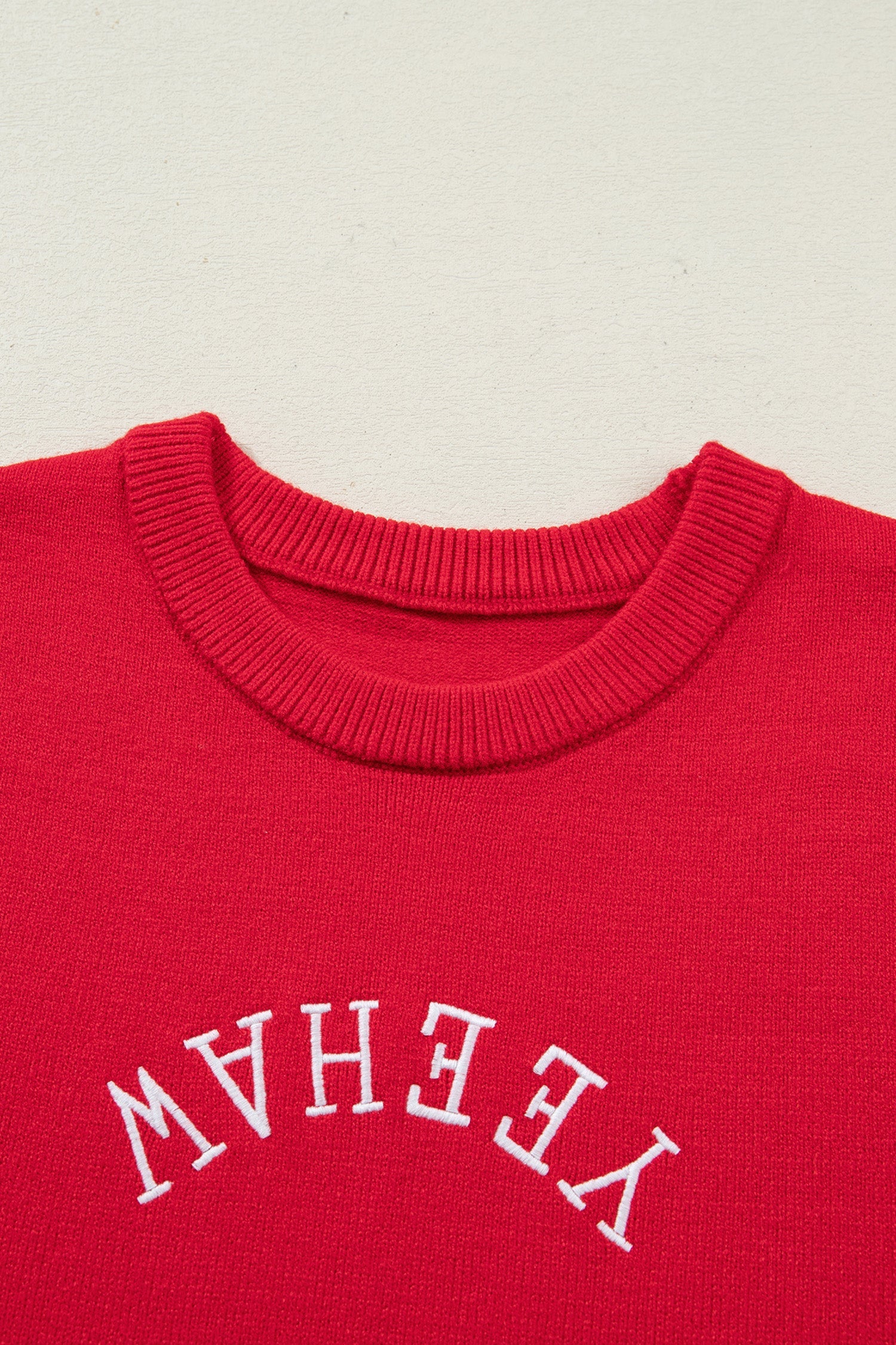 Fiery Red Embroidered Yeehaw Letter Loose Short Sleeve Sweater Dear-Lover Dropshipping