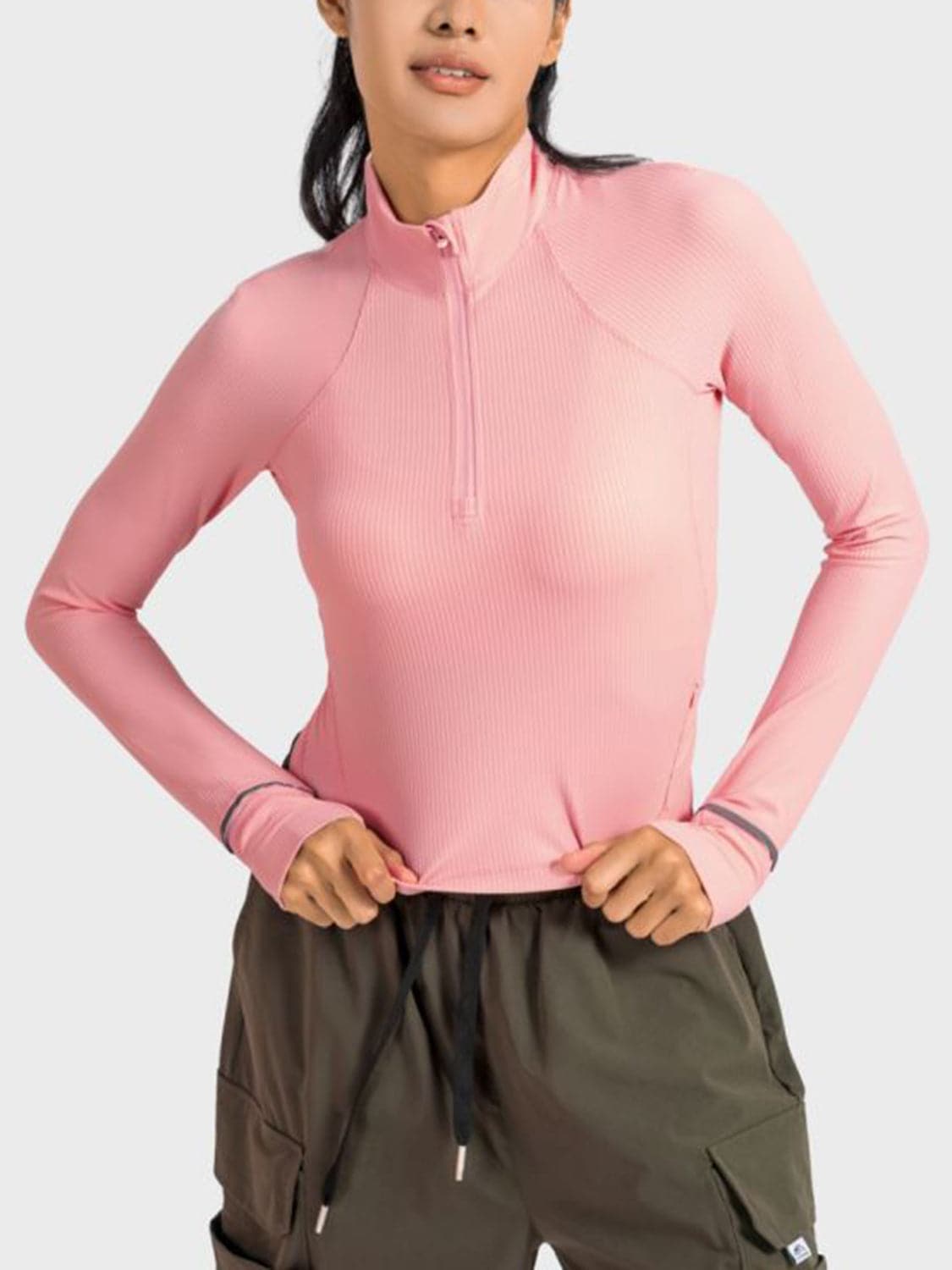 Mock Neck Half Zip Long Sleeve Sport Top.