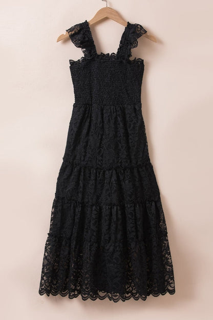 Lace Ruffled Wide Strap Midi Dress.