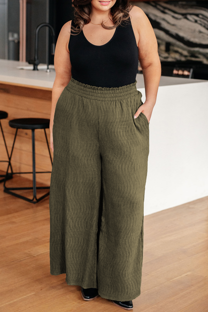 Jungle green plus size wide-leg pants