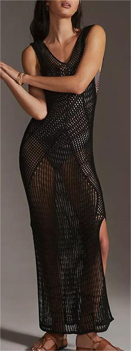 Vest-Style Knitted Dress Sexy Hollow Out Cutout Beach Dress Seaside Vacation Bikini Jacket Swimsuit Sun Protection Clothing Bella Mia