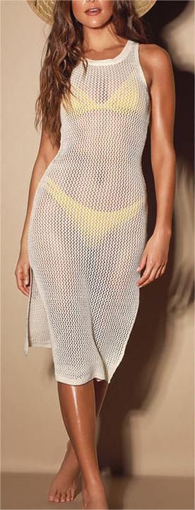 Vest-Style Knitted Dress Sexy Hollow Out Cutout Beach Dress Seaside Vacation Bikini Jacket Swimsuit Sun Protection Clothing Bella Mia
