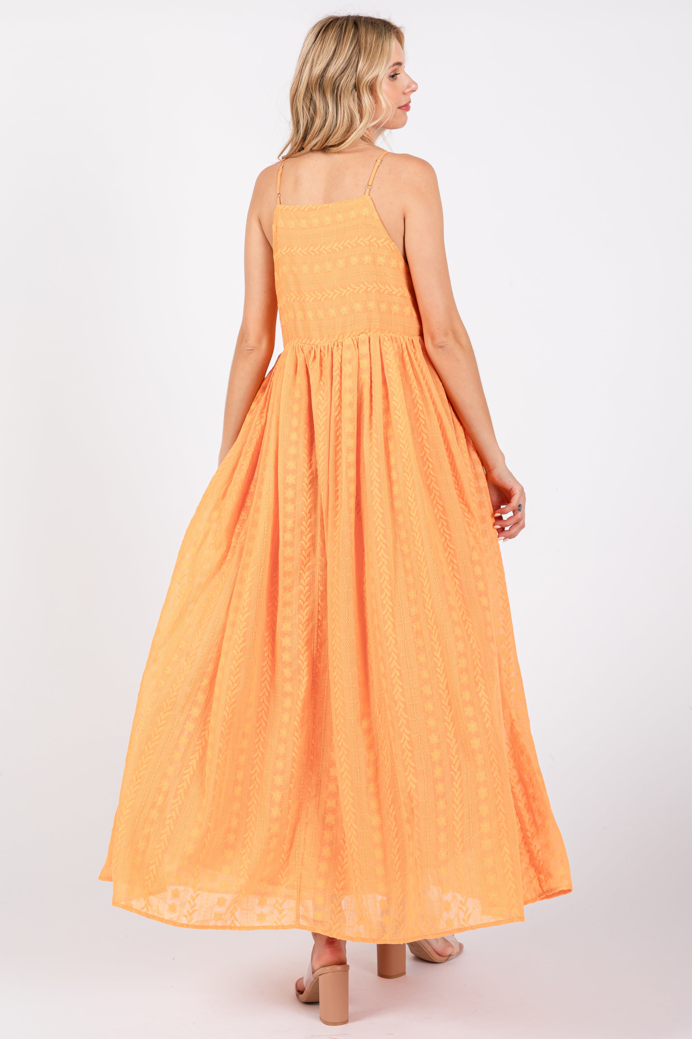 Orange Embroidered Tassel Tie Maxi Dress PinkBlush