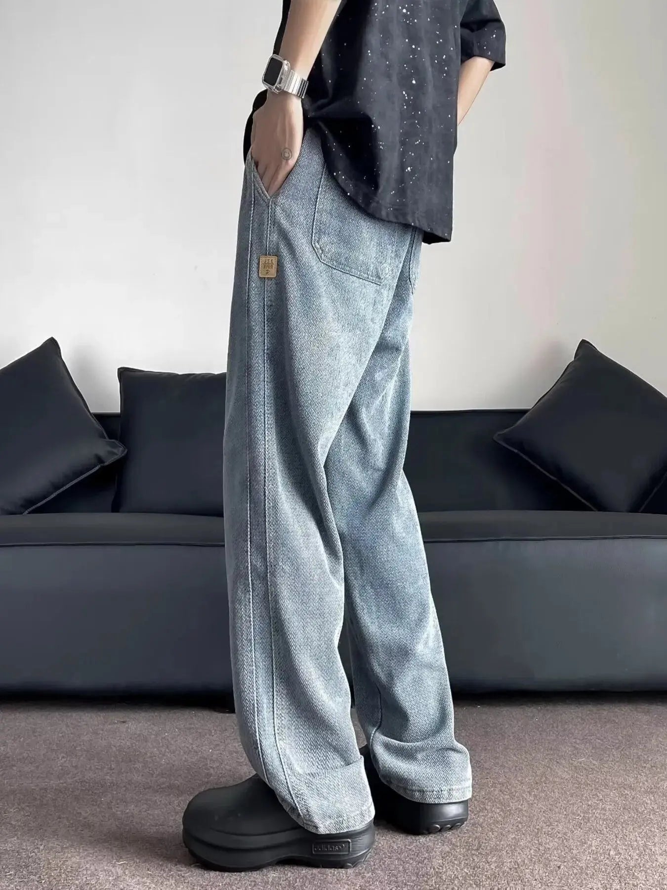 Men's Plus Size Drawstring Washed Wide Leg Jeans Simply Love