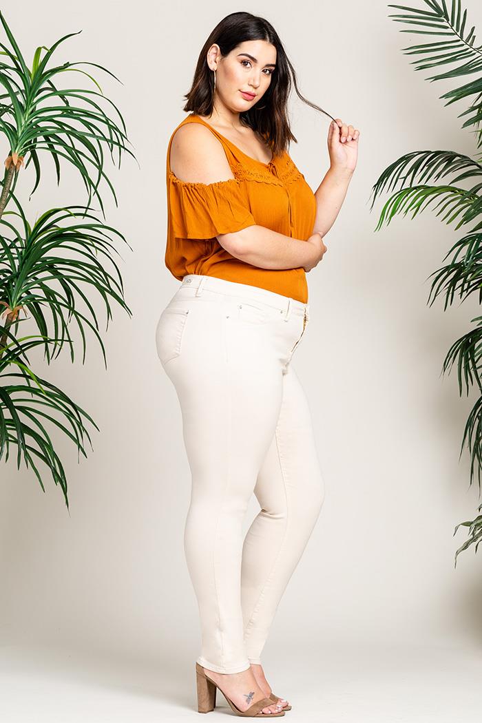 YMI JEANS Women's Plus Size Hyperstretch  Skinny Pants, Champagne - Detail View