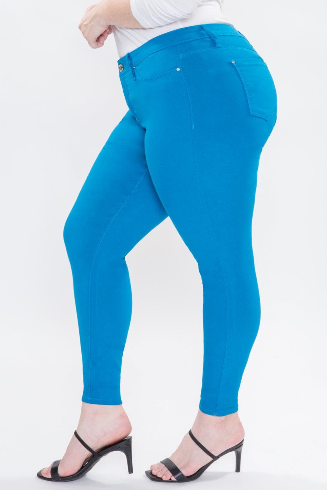 YMI JEANS Women's Plus Size Hyperstretch Skinny Pants, Blue Jay - Detail View