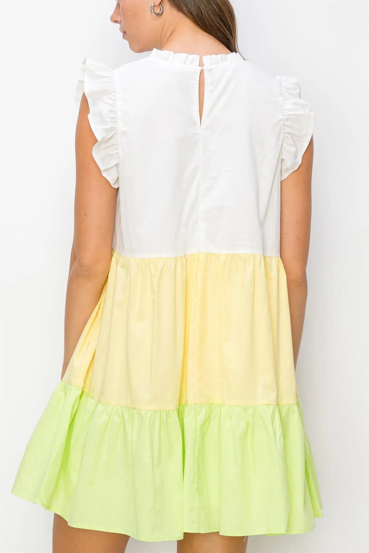 Yellow Multi Poplin Color Block Mini Dress PinkBlush