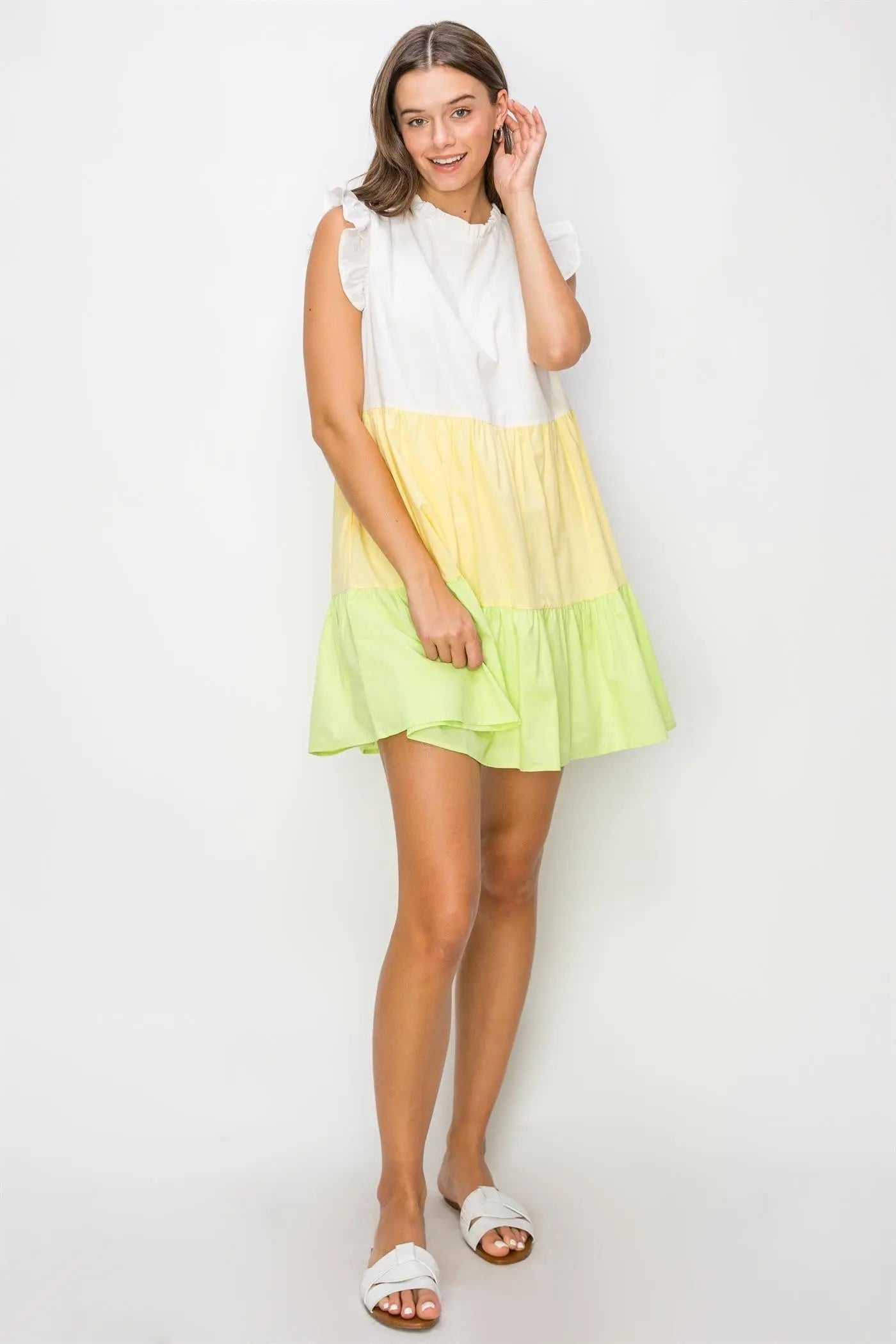 Yellow Multi Poplin Color Block Mini Dress PinkBlush