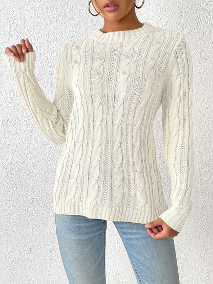 Cozy cable-knit long sleeve sweater with round neckline