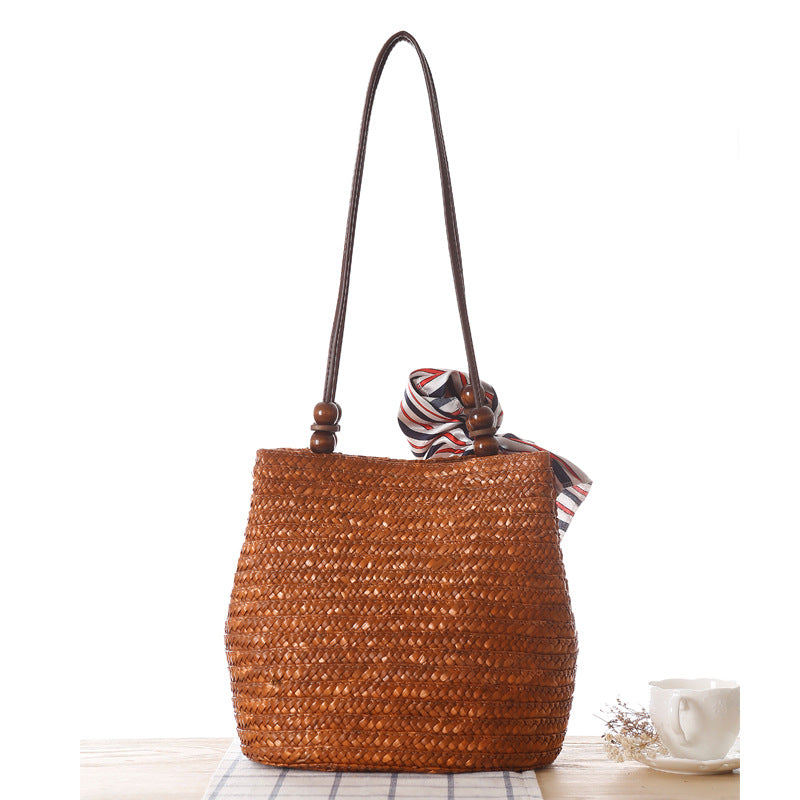 Shoulder Straw Bag Women Bag Seaside Holiday Woven Bag Straw Bag Beach Bag Silk Scarves Are Not Included Bella Mia