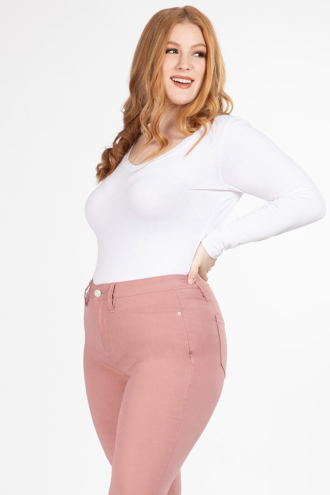YMI JEANS Women's Plus Size Hyperstretch Tummy Control Skinny Pants, Rose Taupe - Alternate Angle