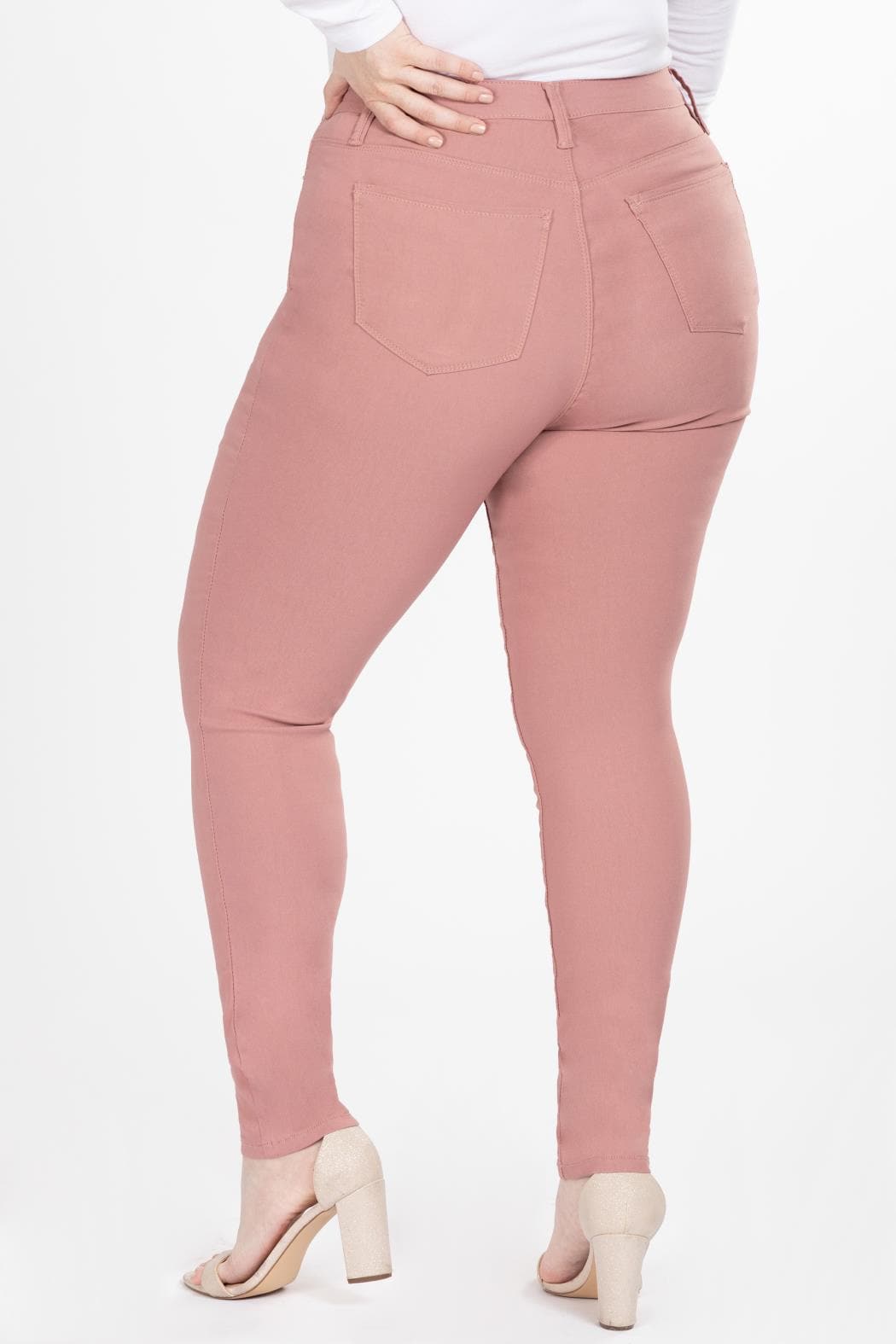 YMI JEANS Women's Plus Size Hyperstretch Tummy Control Skinny Pants, Rose Taupe - Detail View