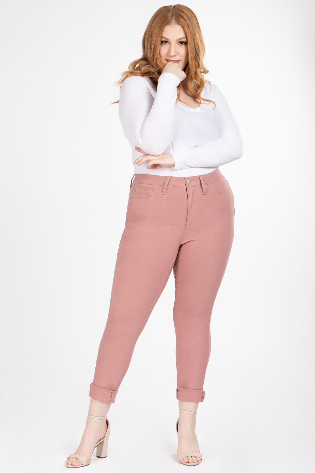 YMI JEANS Women's Plus Size Hyperstretch Tummy Control Skinny Pants, Rose Taupe - Main Product Image