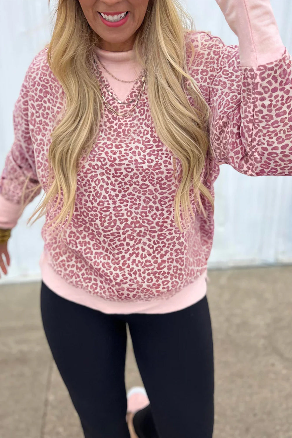 Pink Leopard Print Patchwork Crew Neck Sweatshirt Soft Casual Everyday Top Relaxed Fit Dear-Lover Dropshipping