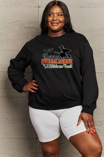 Simply Love Full Size HAPPY HALLOWEEN TRICK OR TREAT Graphic Sweatshirt.