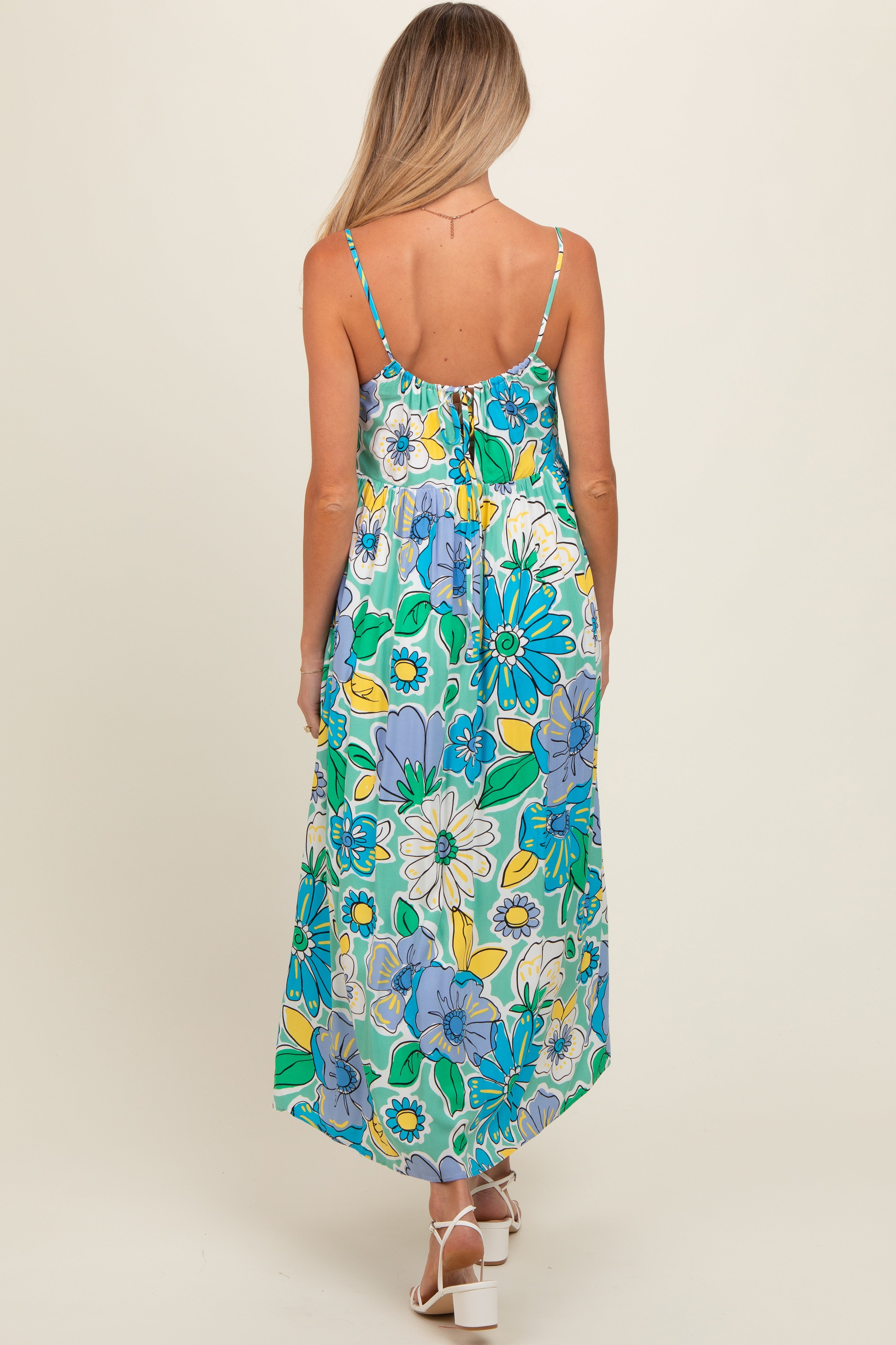 PinkBlush maternity dress back tie closure and floral pattern