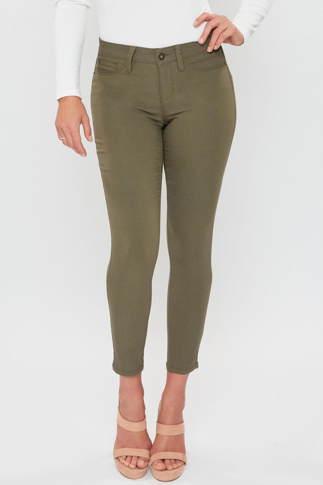 YMI JEANS Women's Petite Comfort Stretch Pants, Olive - Detail View