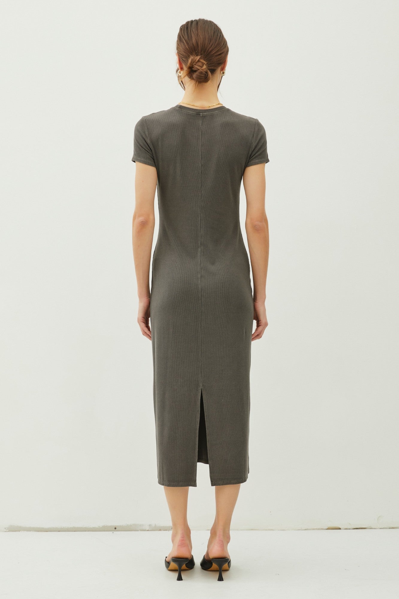 PinkBlush charcoal rib knit dress worn lifestyle styling