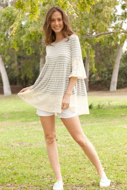 Lace Ruffle Sleeve Tiered Tunic.