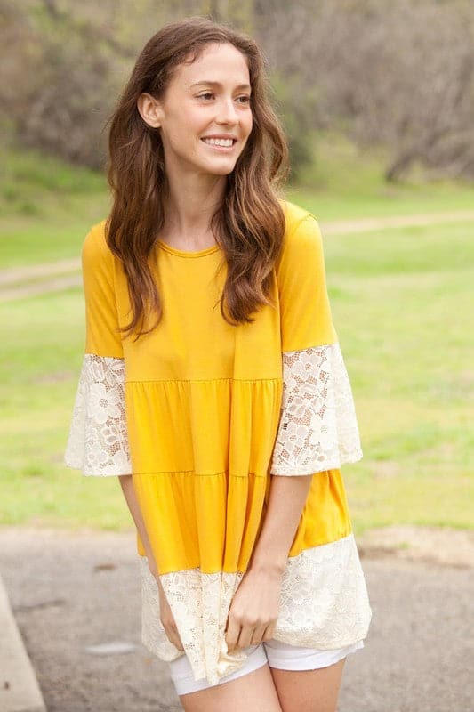 Lace Ruffle Sleeve Tiered Tunic.