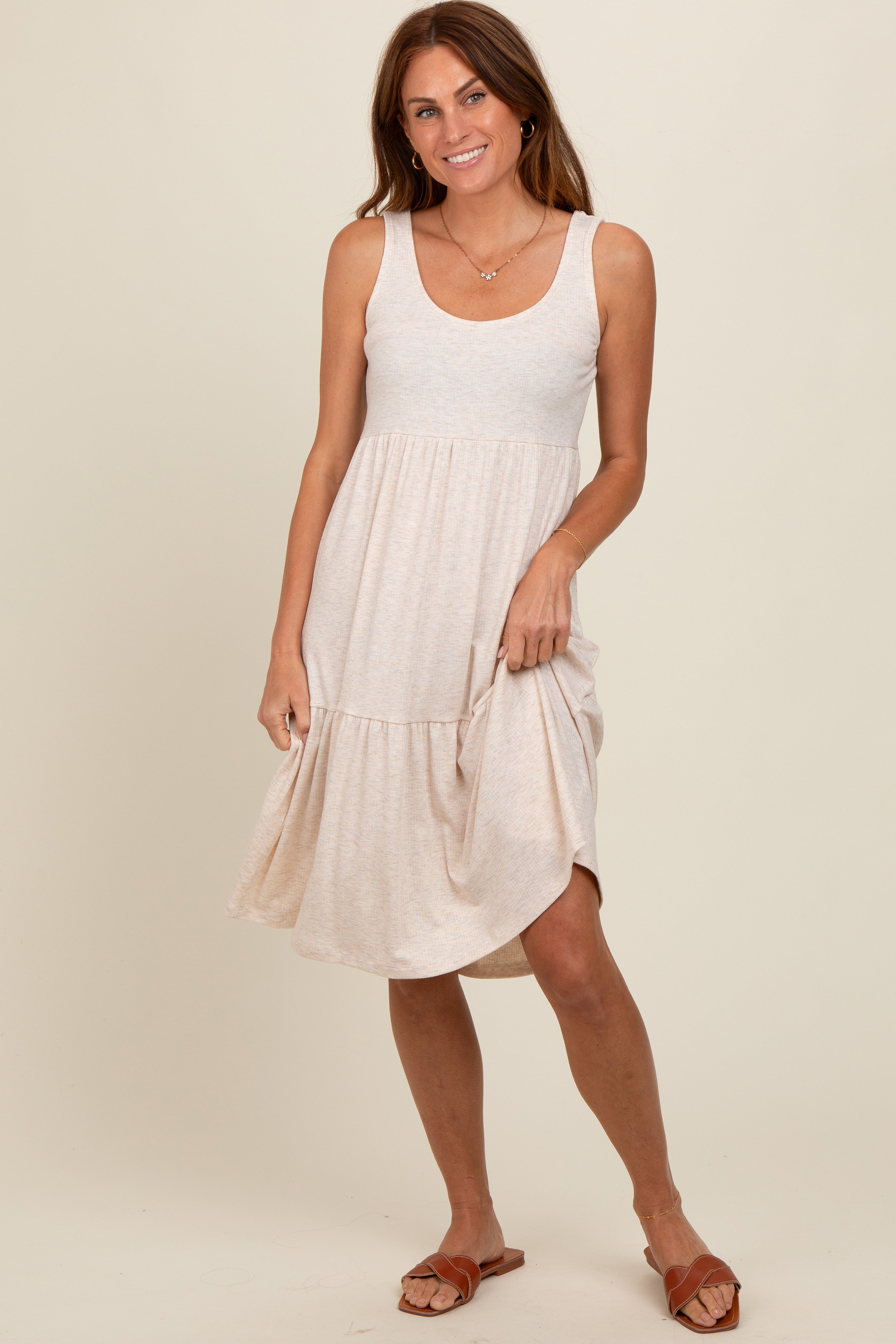 PinkBlush Beige Tiered Sleeveless Midi Dress - Alternate Angle