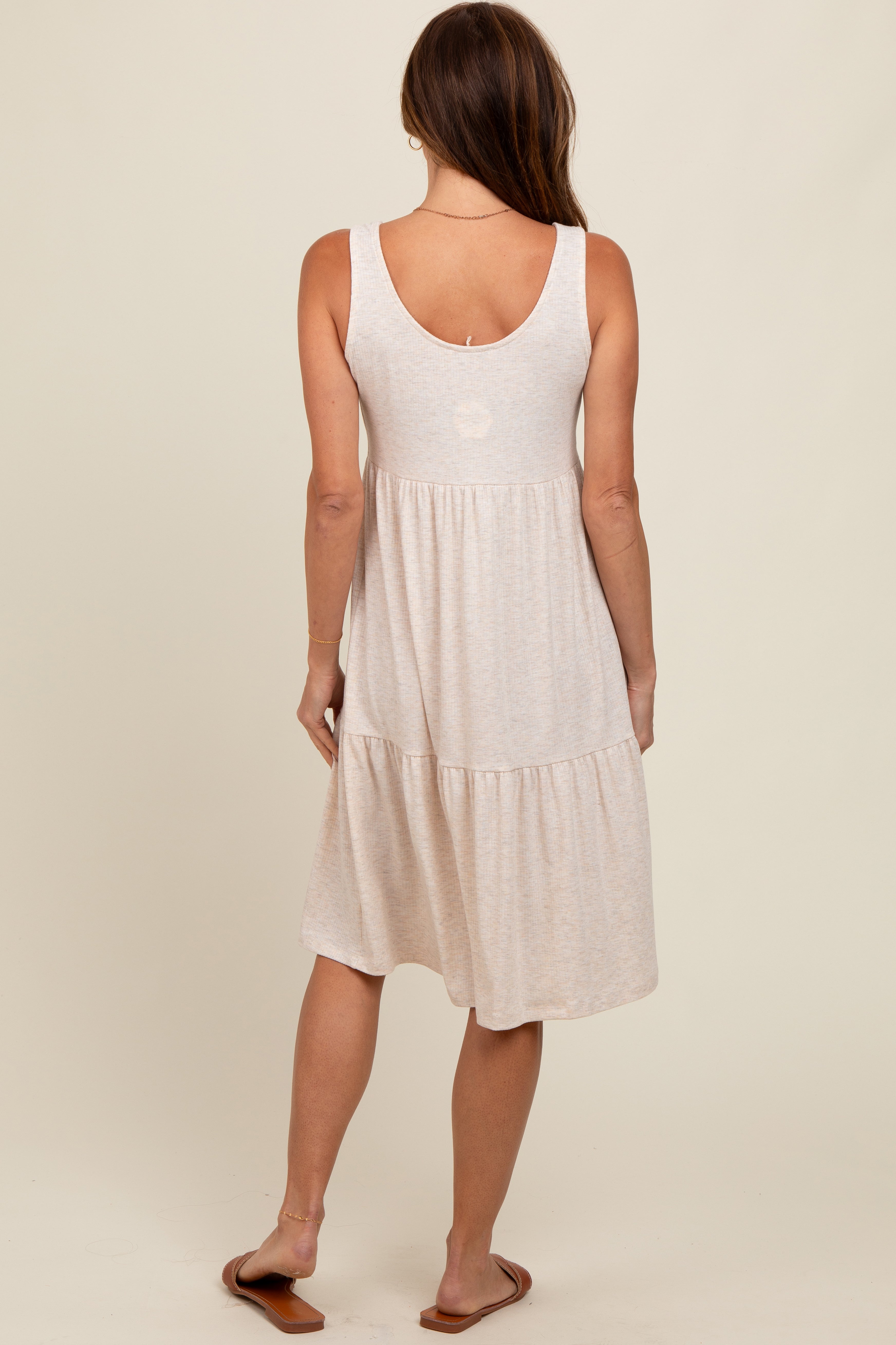 PinkBlush Beige Tiered Sleeveless Midi Dress - Close Up