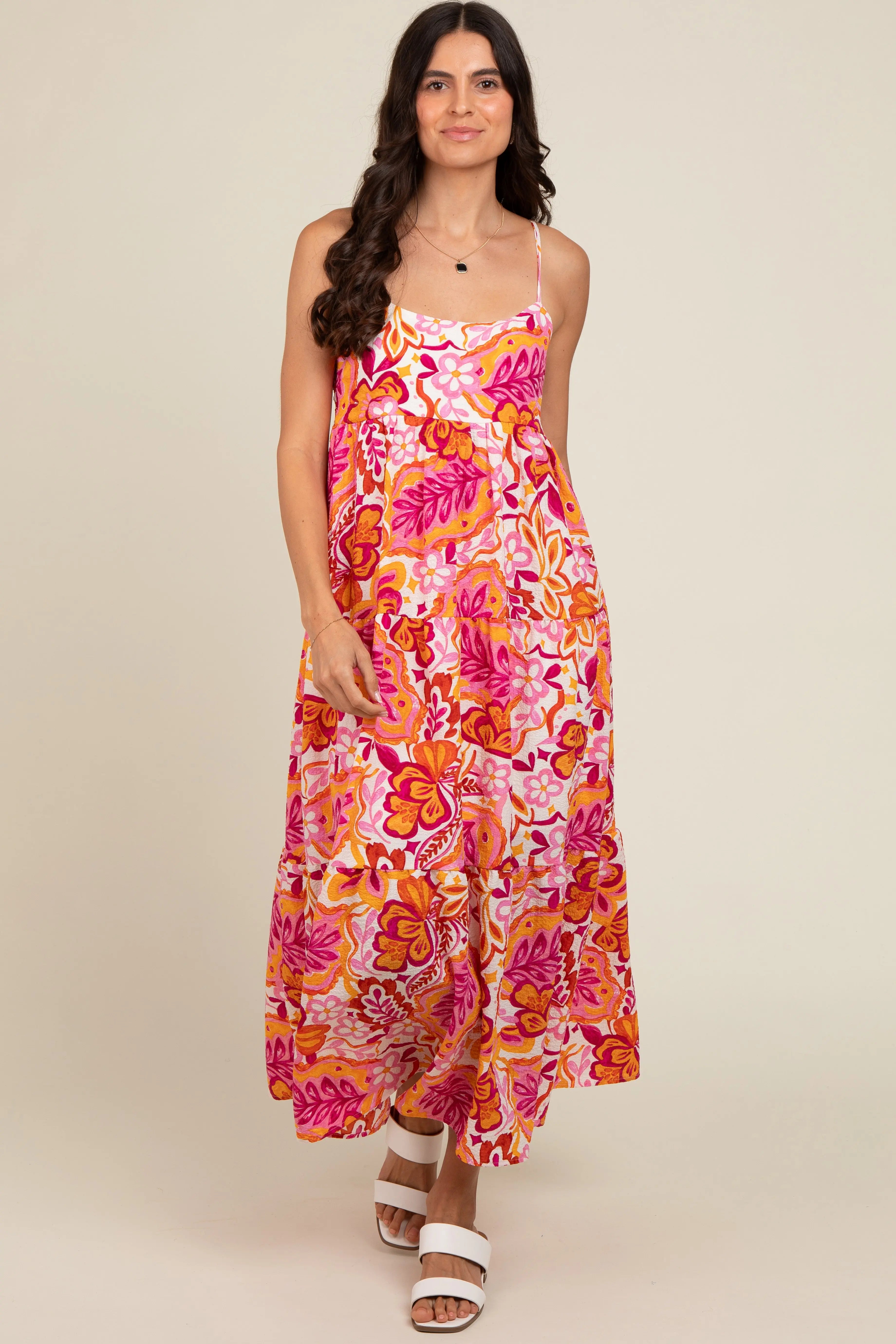 Pink Floral Tiered Maxi Dress PinkBlush