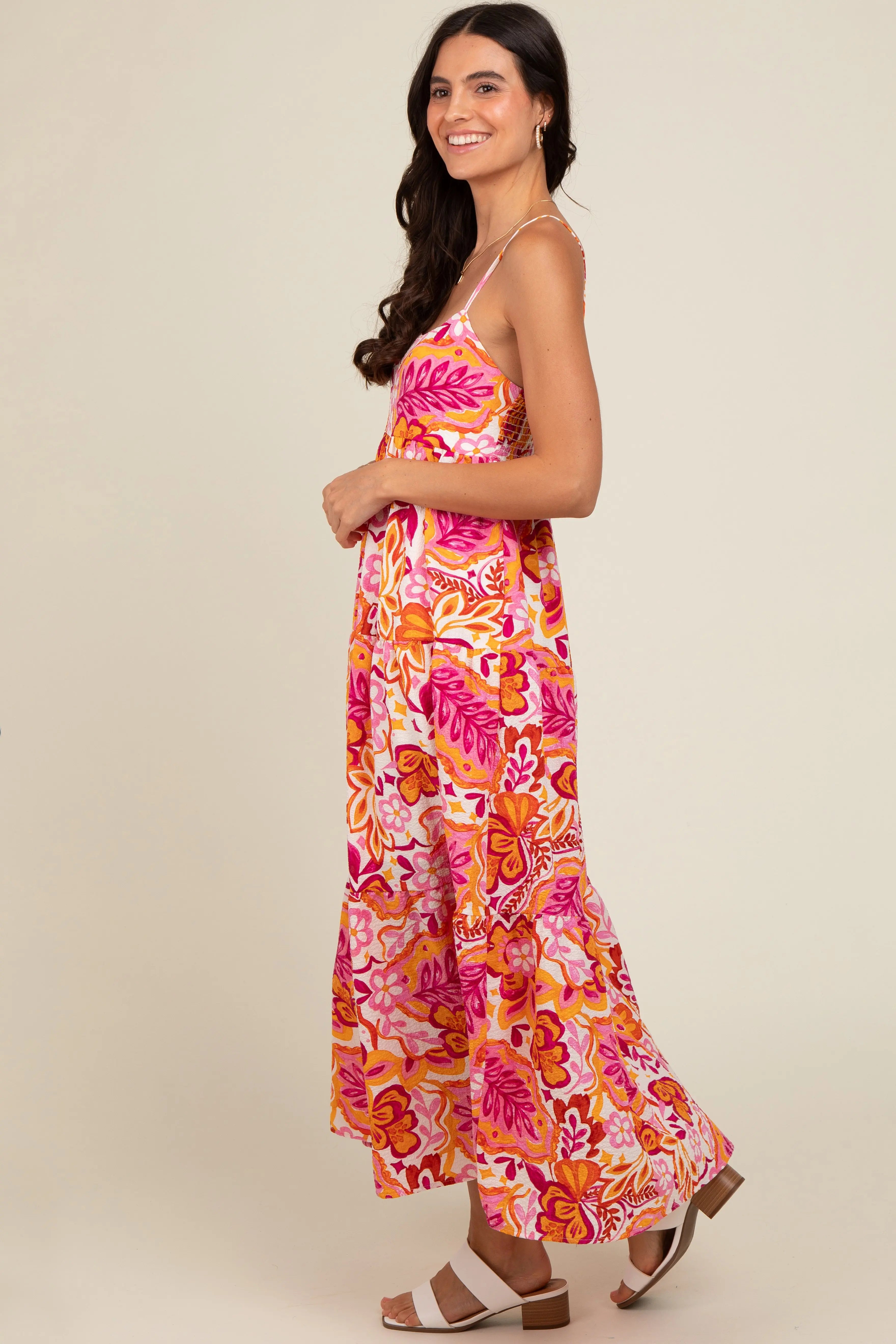 Pink Floral Tiered Maxi Dress PinkBlush