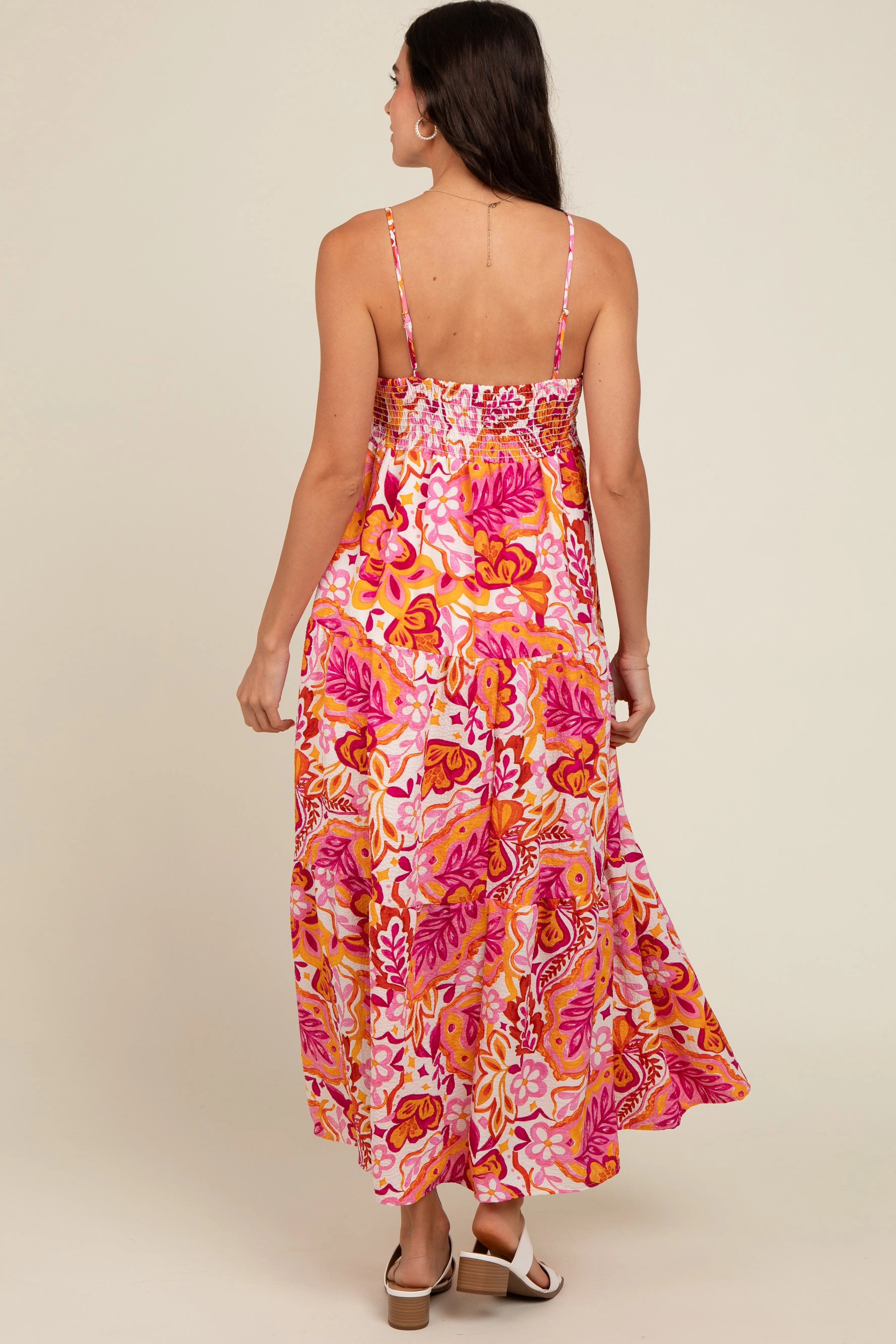 Pink Floral Tiered Maxi Dress PinkBlush