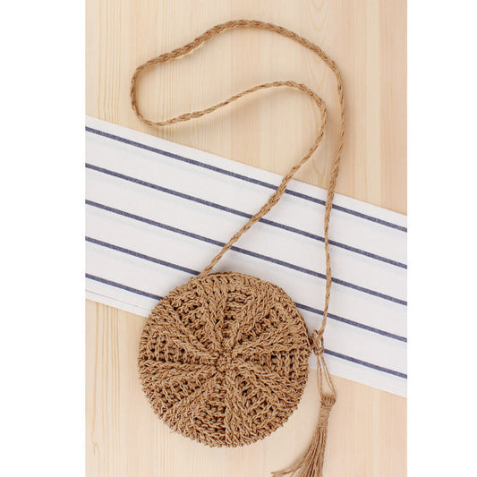 Simple round Tassel Women Crossbody Straw Bag Handmade Shoulder Woven Bag Summer Beach Bag Bella Mia
