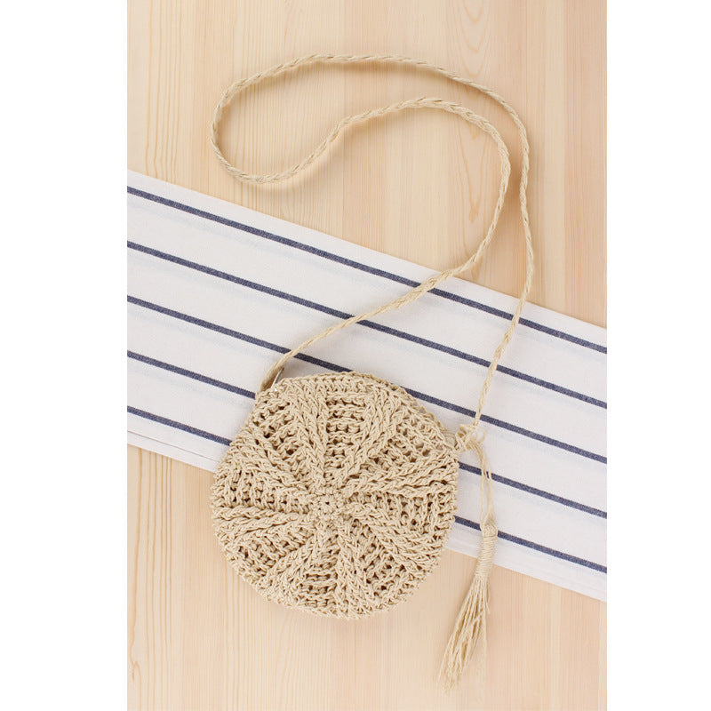 Simple round Tassel Women Crossbody Straw Bag Handmade Shoulder Woven Bag Summer Beach Bag Bella Mia