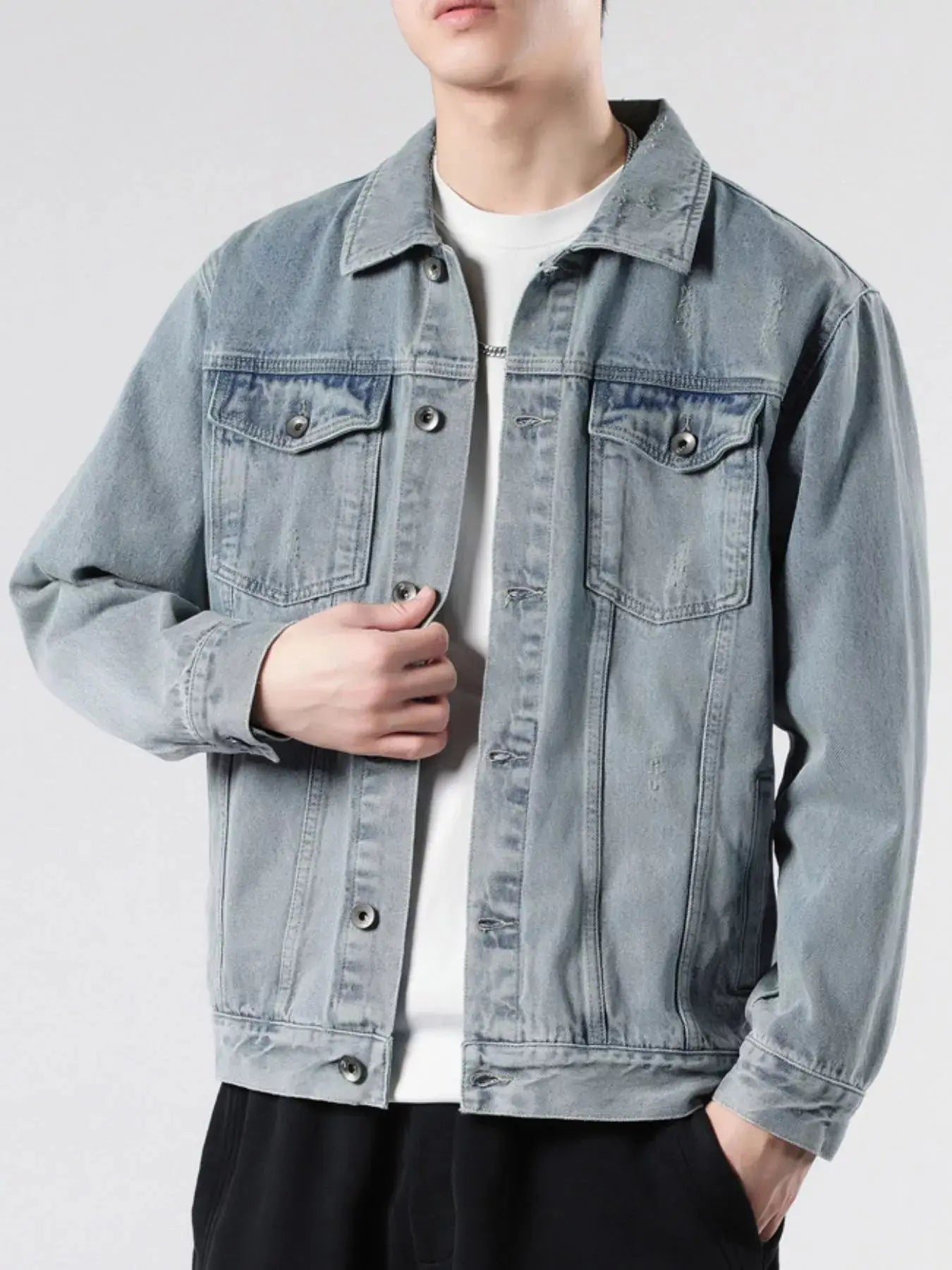 Men's Plus Size Vintage Wash Button Up Denim Jacket Simply Love