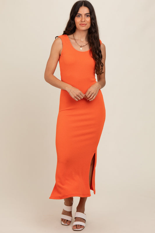 Orange Ribbed Side Slit Maxi Dress PinkBlush
