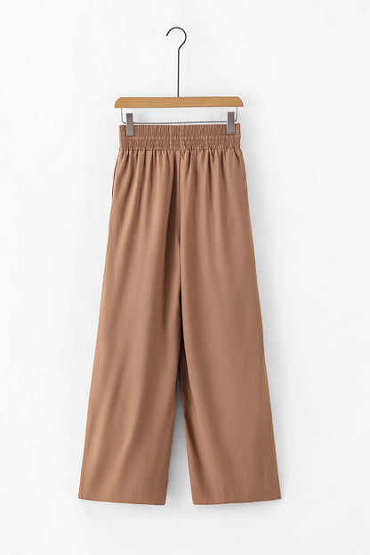 Chic brown wide leg pants with drawstring waist and side pockets