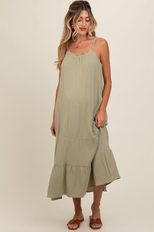 Olive Tiered Hem Maternity Midi Dress PinkBlush