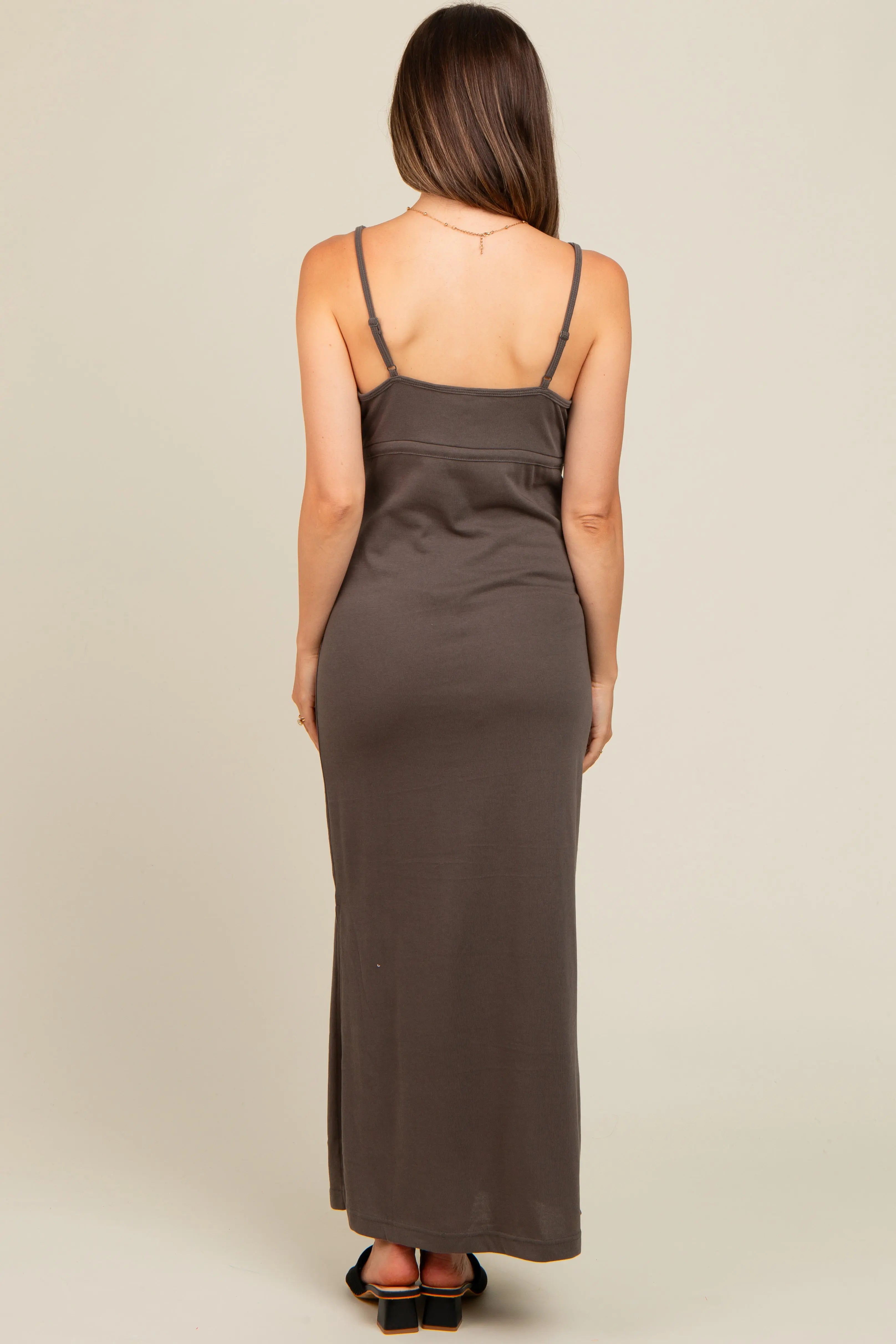 Charcoal V-Neck Side Slit Maternity Maxi Dress PinkBlush