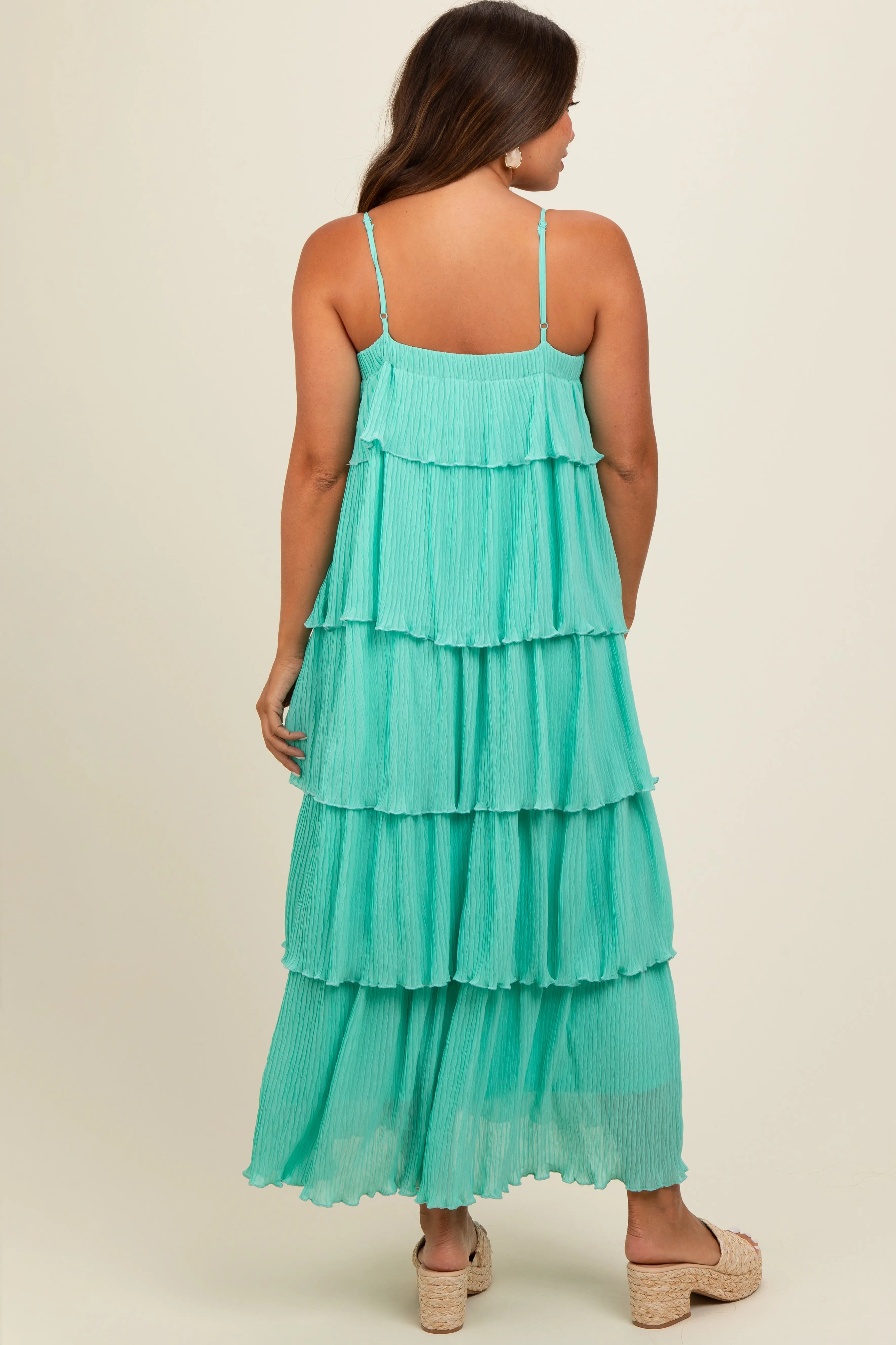 Aqua Ruffle Tiered Maternity Maxi Dress PinkBlush