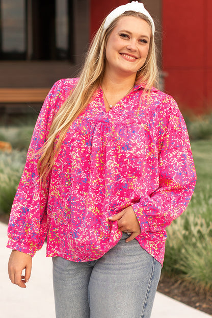 Floral elegance plus size puff sleeve blouse in purple