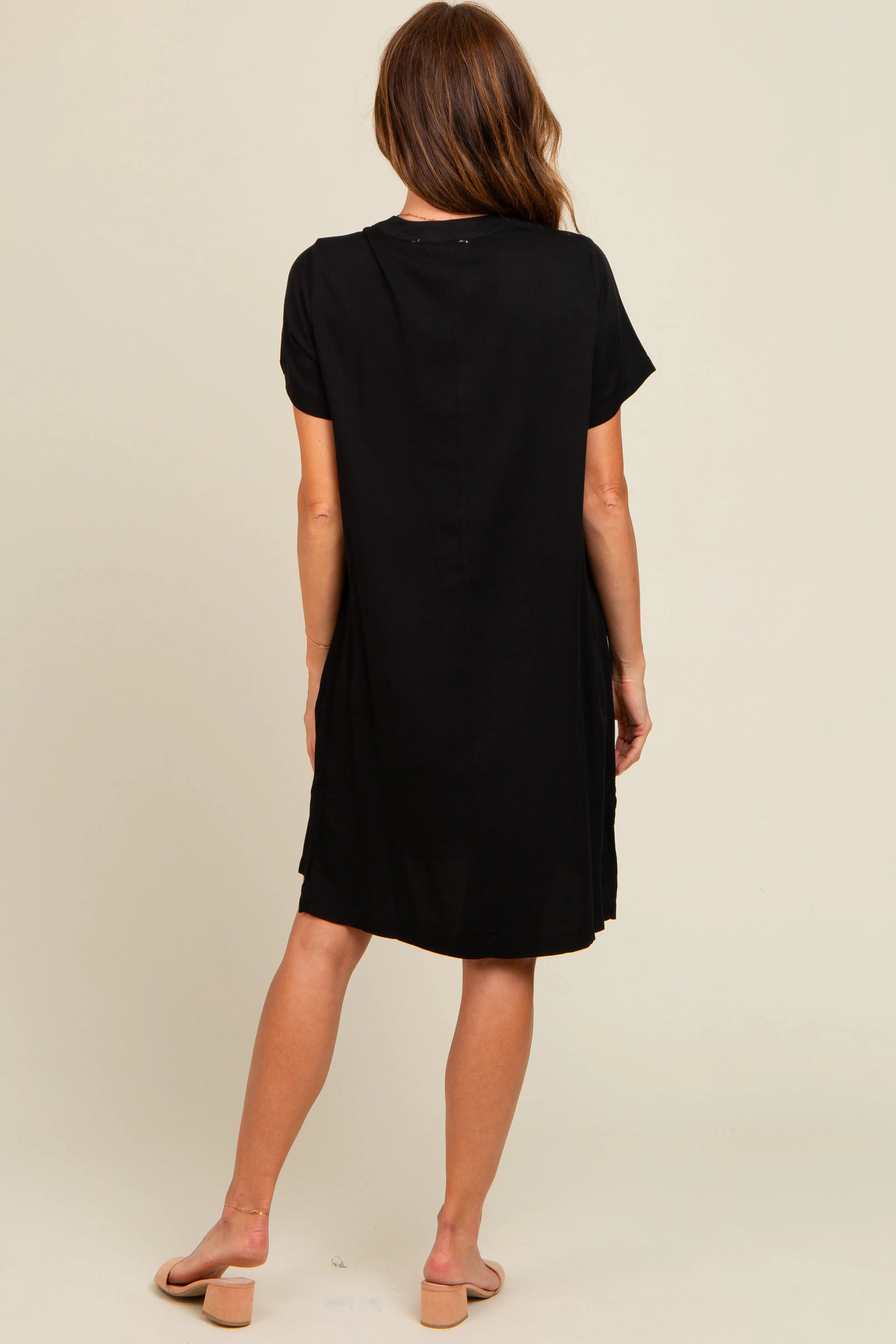 Black V-Neck Basic Shirt Dress PinkBlush