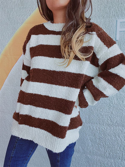 Cozy striped long sleeve pullover sweater