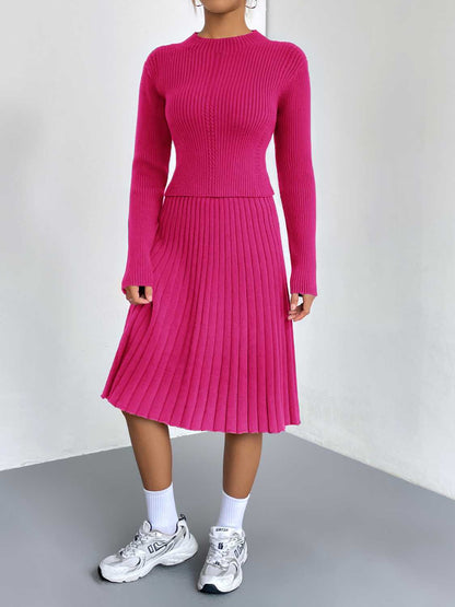 Rib-Knit Sweater and Skirt Set.