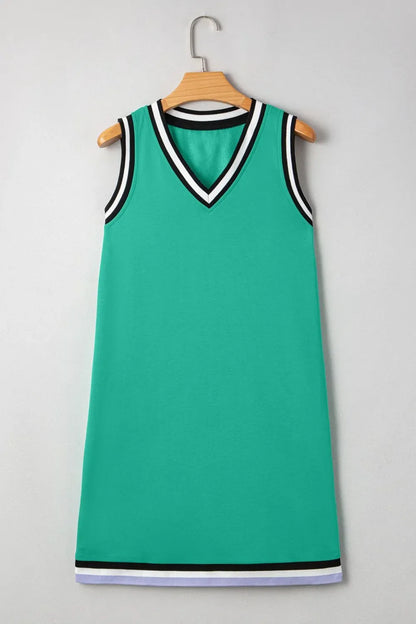 Color Contrast Trim V Neck Shift Sleeveless Mini Dress