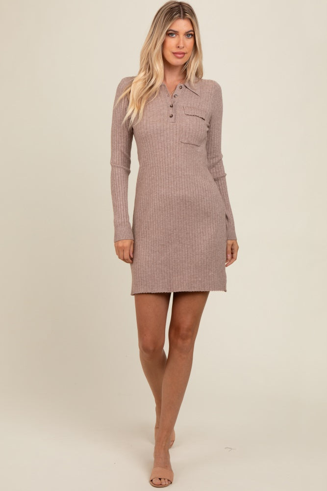 Mocha Ribbed Knit Henley Dress PinkBlush