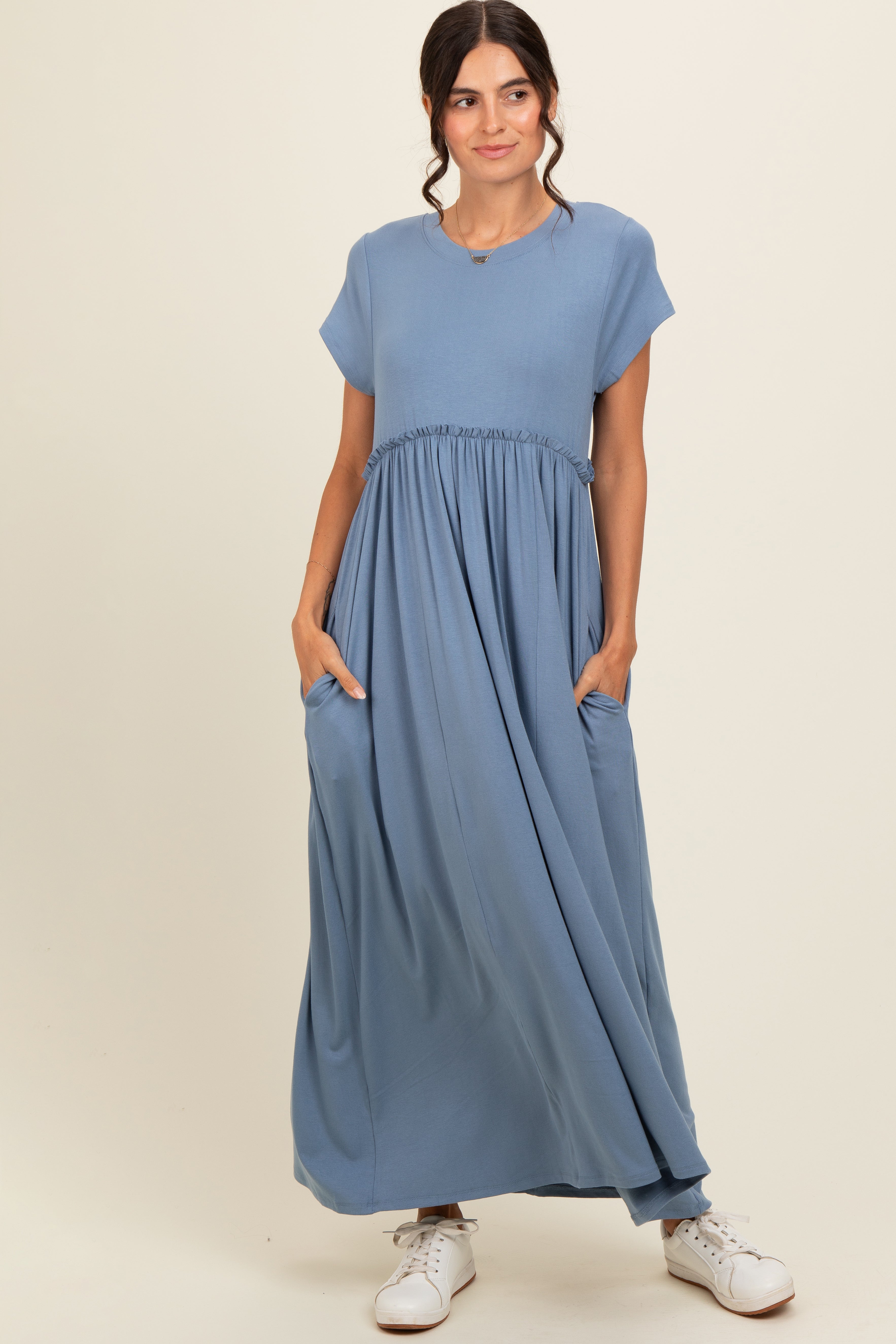 Blue Ruffle Trim Maxi Dress PinkBlush