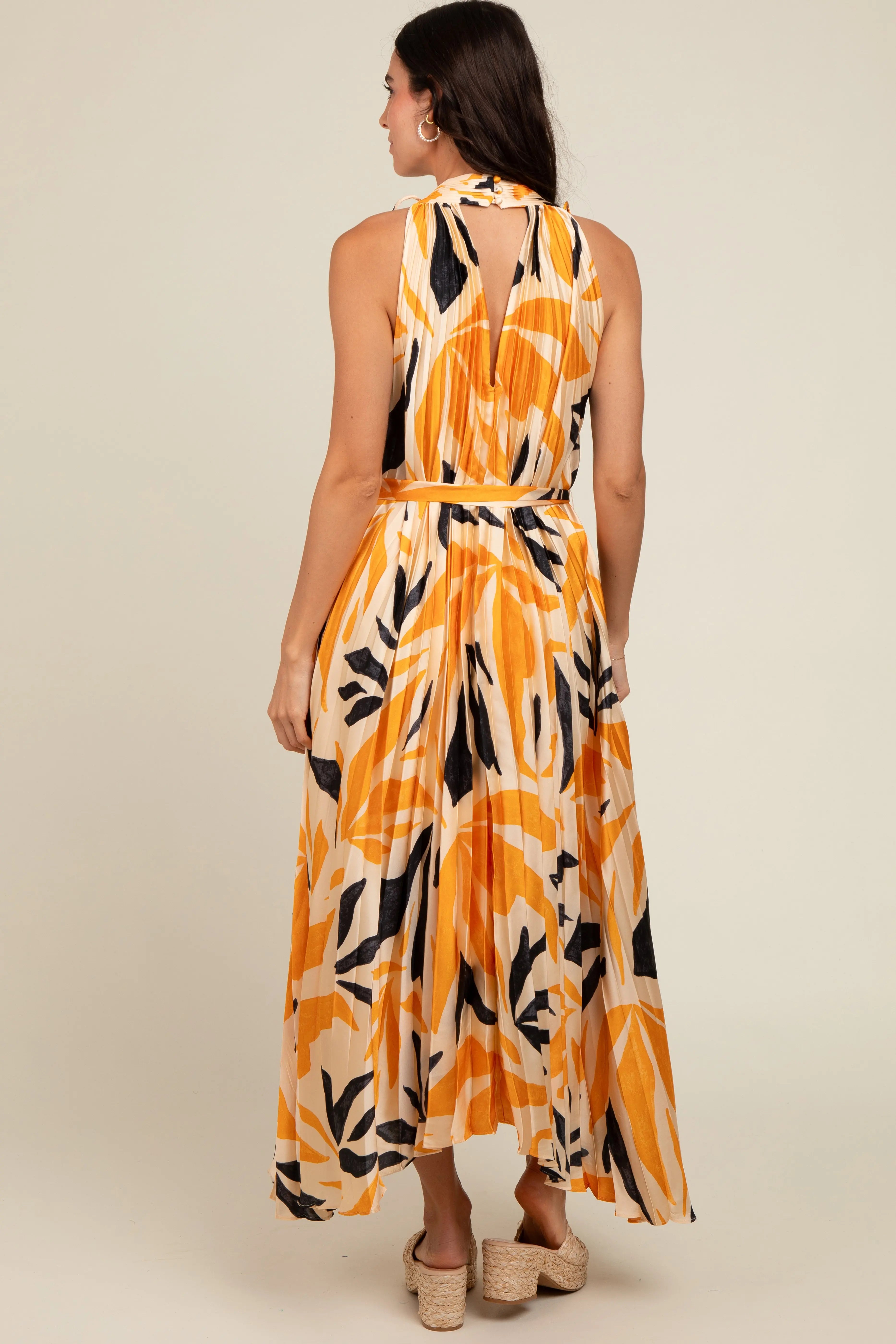 Cream Printed Pleated Maxi Dress PinkBlush