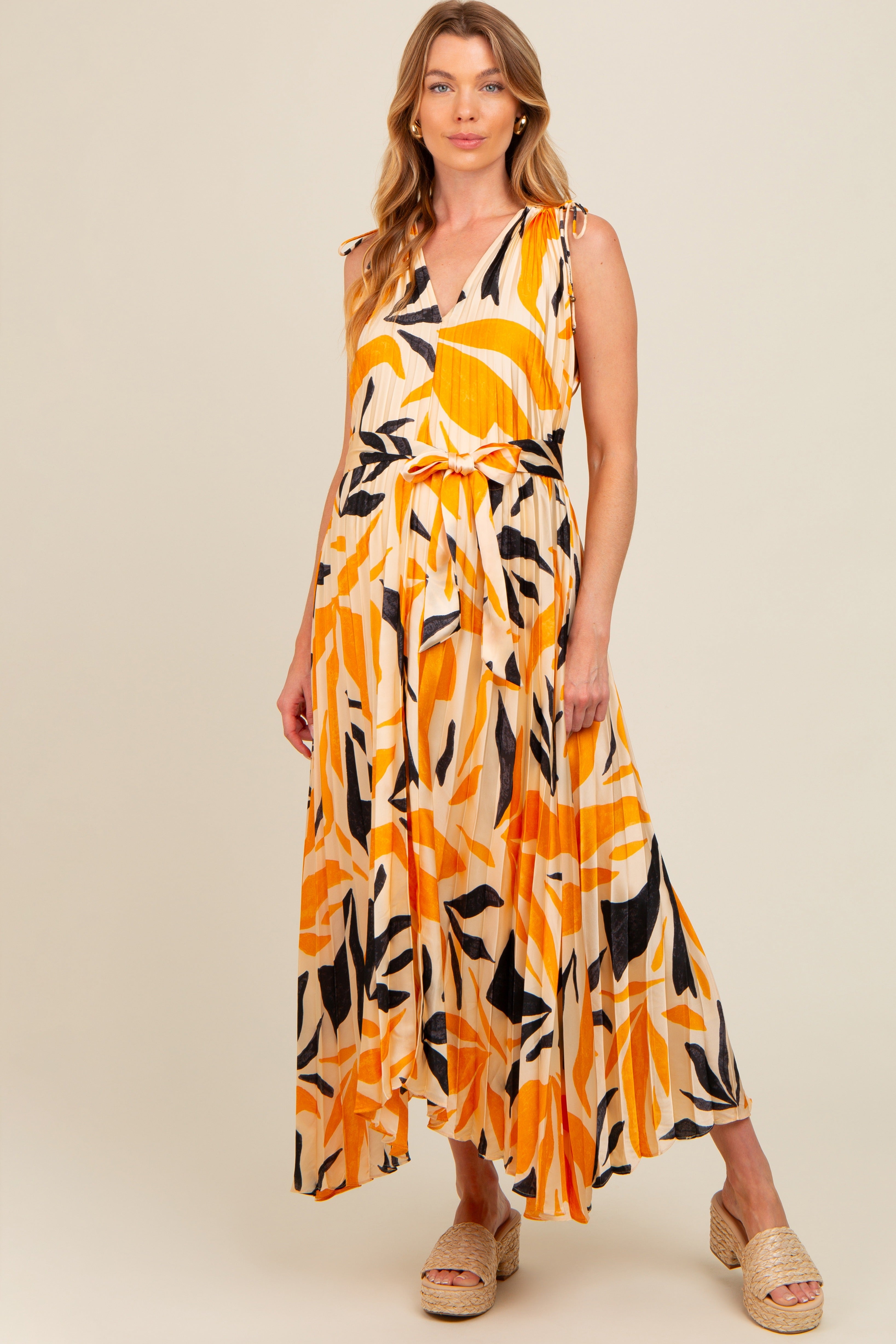 Cream Printed Pleated Maternity Maxi Dress PinkBlush