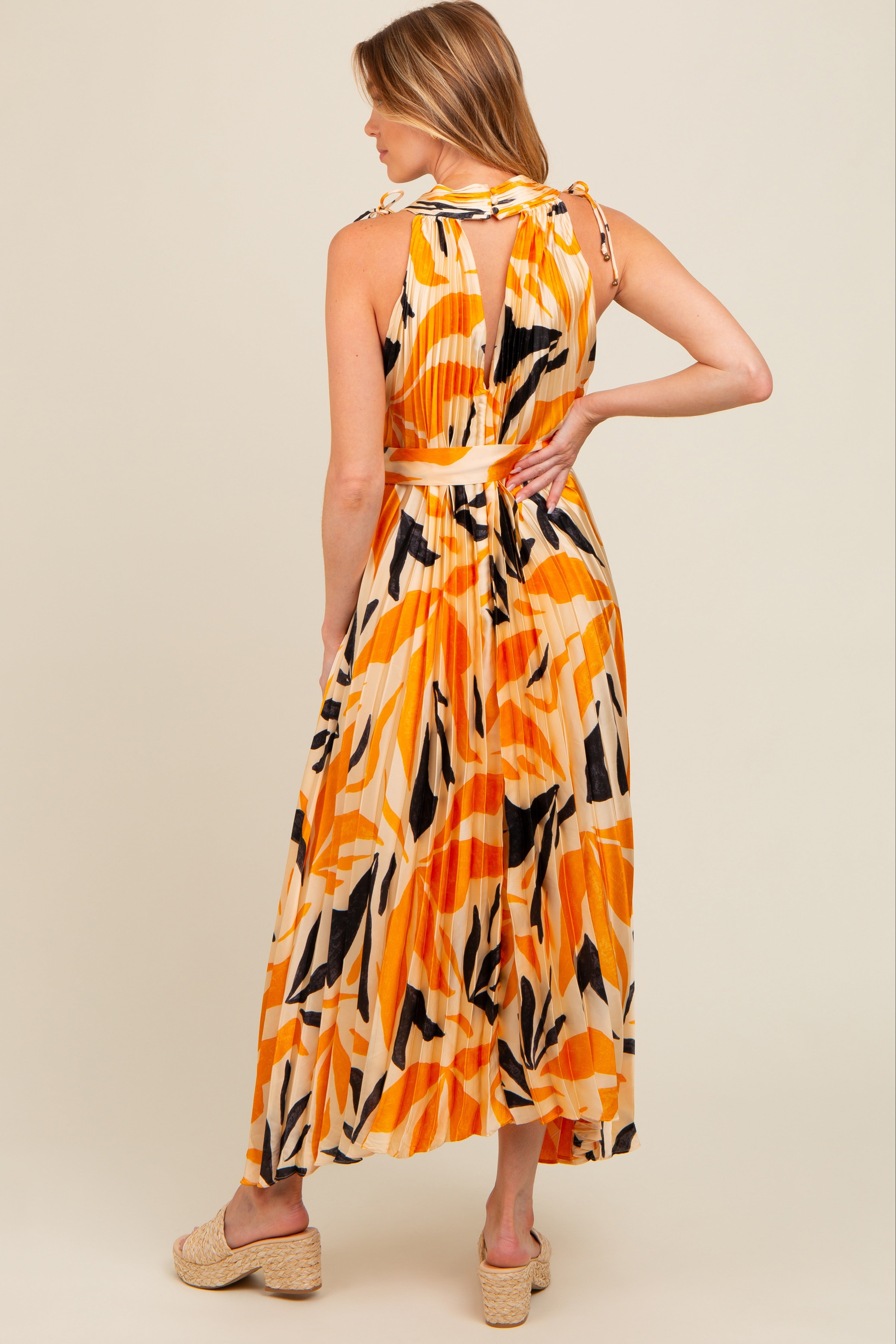 Cream Printed Pleated Maternity Maxi Dress PinkBlush