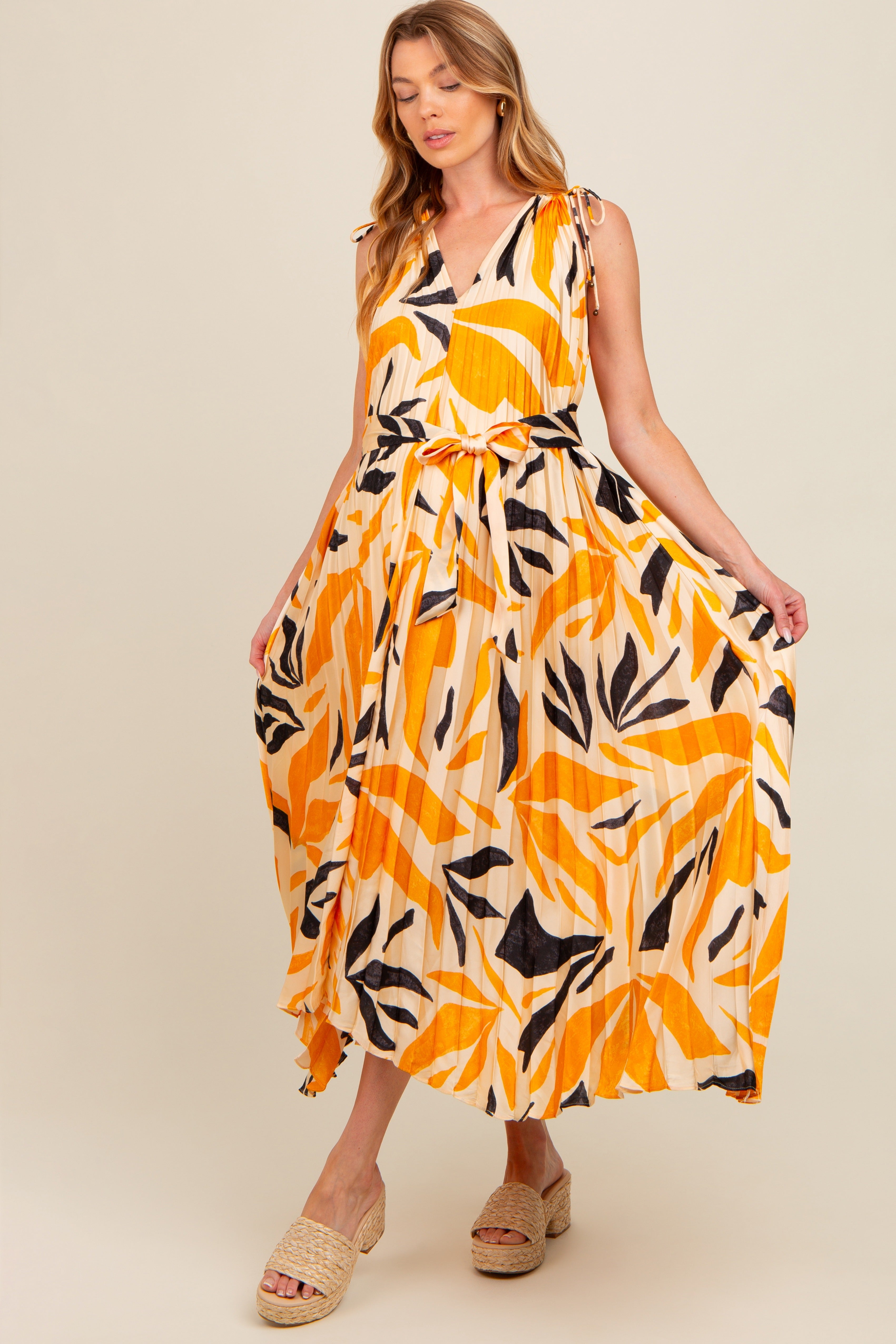 Cream Printed Pleated Maternity Maxi Dress PinkBlush